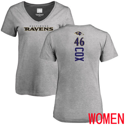 Baltimore Ravens Ash Women Morgan Cox Backer V-Neck NFL Football #46 T Shirt